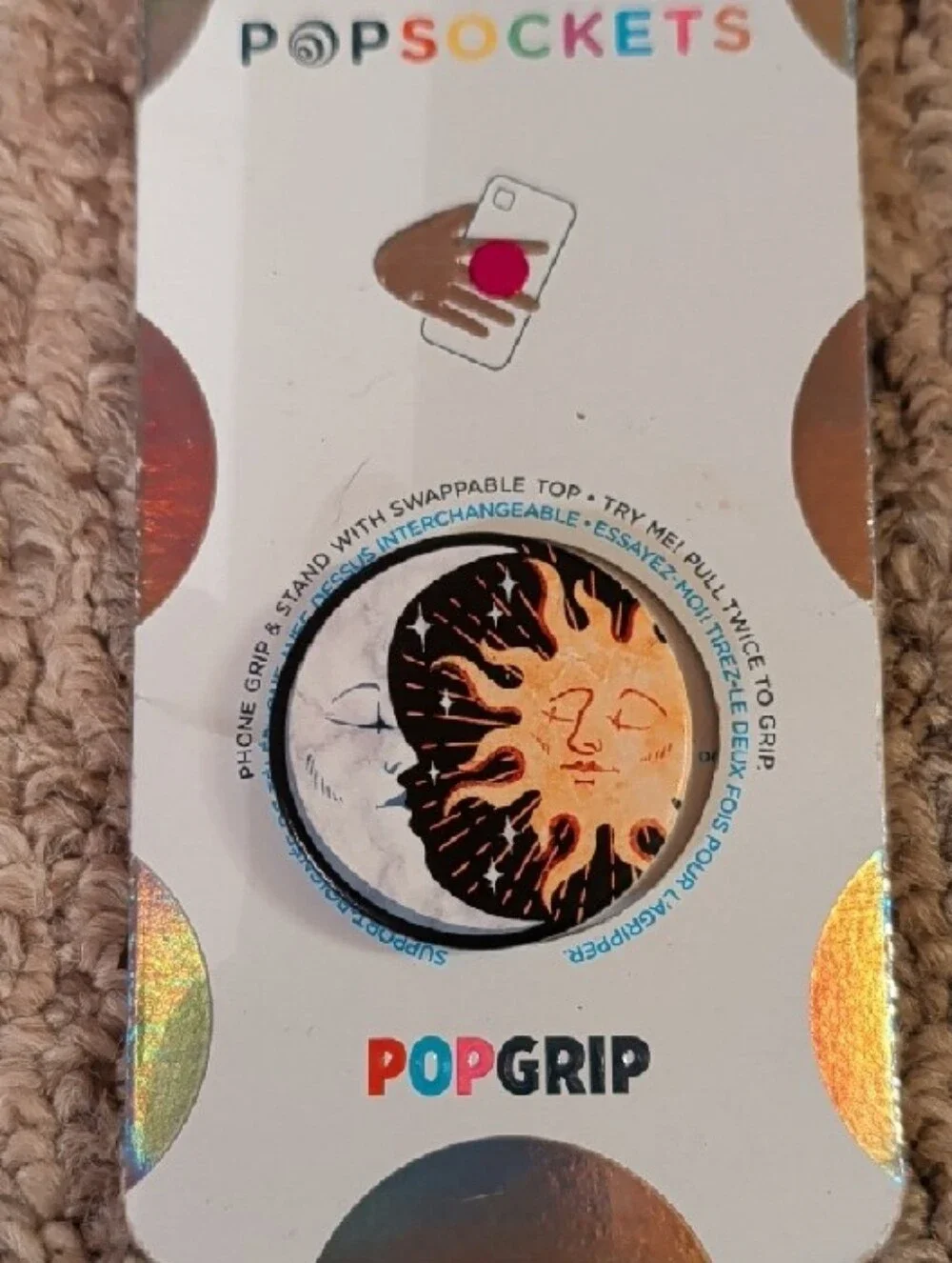 PopSocket PopGrip Sun&Moon Design - Black,White,Yellow,Orange